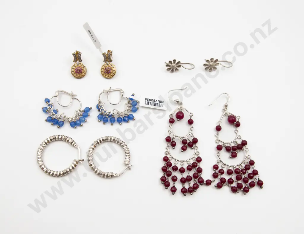 Five Pair S/S Gem and Crystal Earrings Image 1++