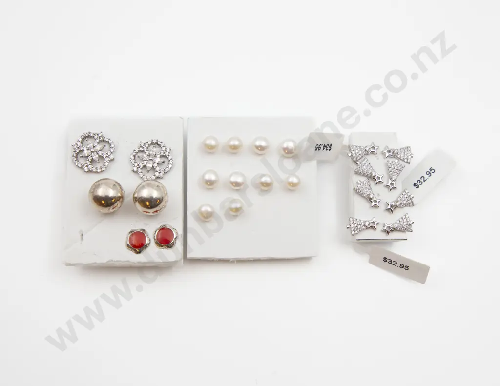 Twelve Pair Pearl and Crystal Stud Earrings Image 1++