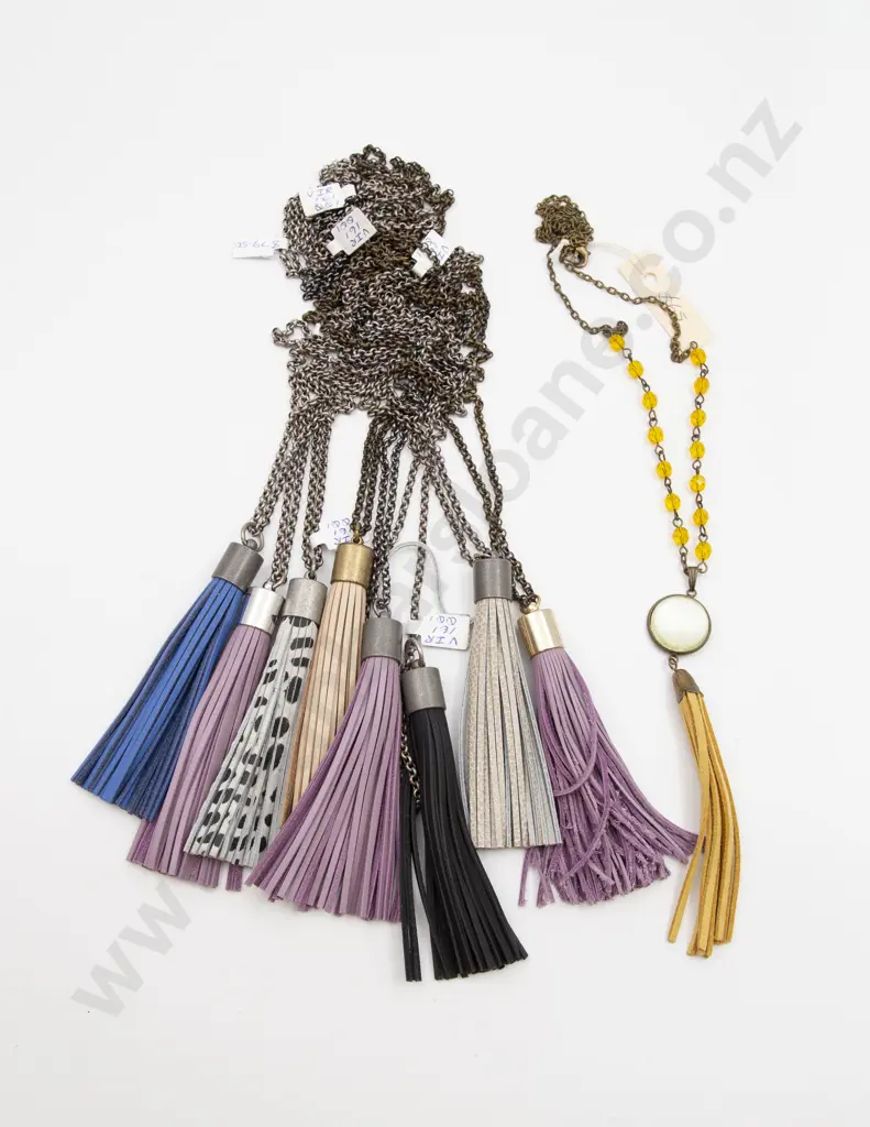 Nine Leather Tassel Pendants on Chain Image 1++