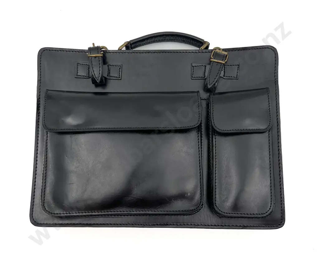 Made in Italy Black Leather Brief Case Image 1++