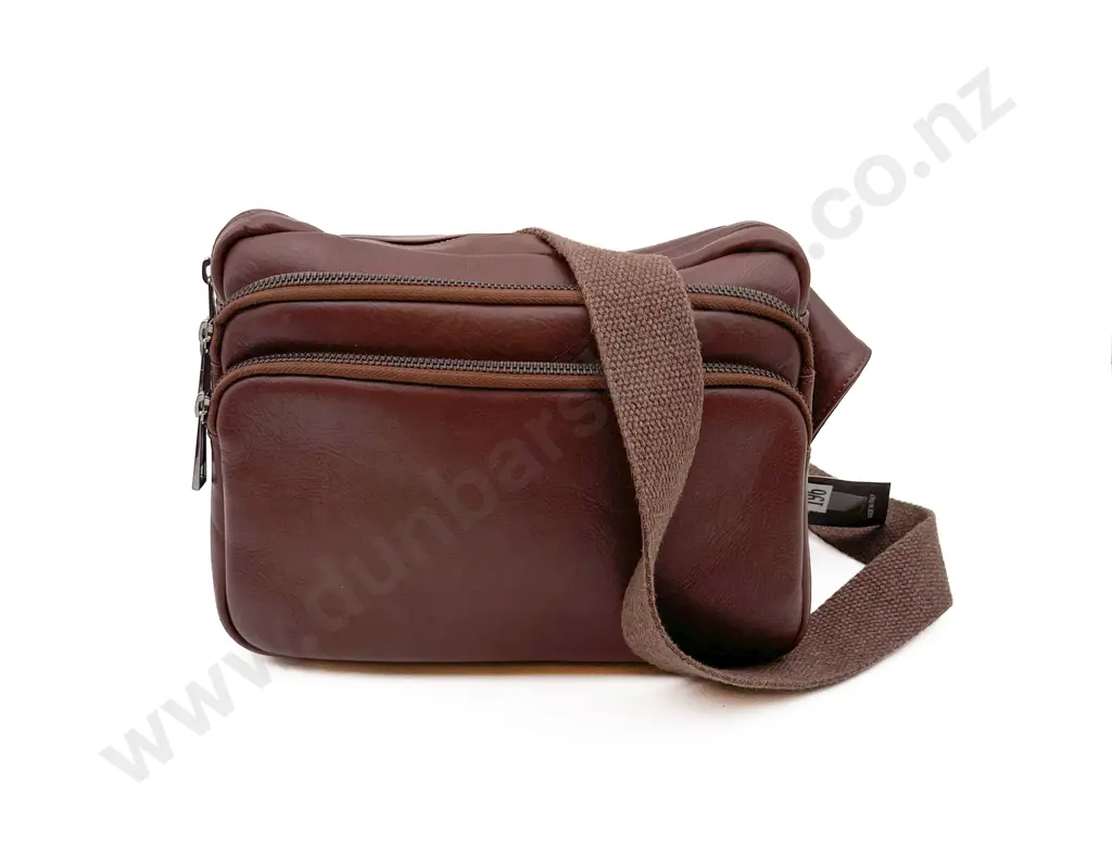 Made in Italy Leather Cross-Body Bag with webbing strap Image 1++