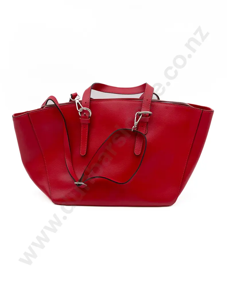 Made in Italy Red Leather Shopper Tote Bag Image 1++