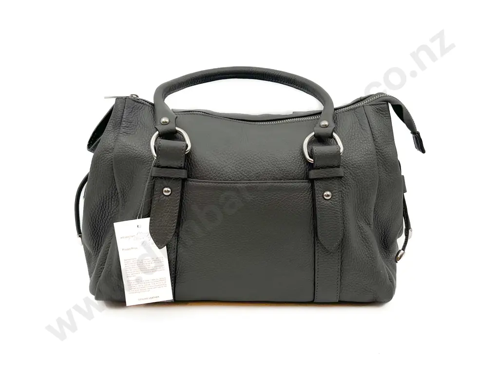 Made in Italy Dark Grey Leather Shopper Tote Bag Image 1++