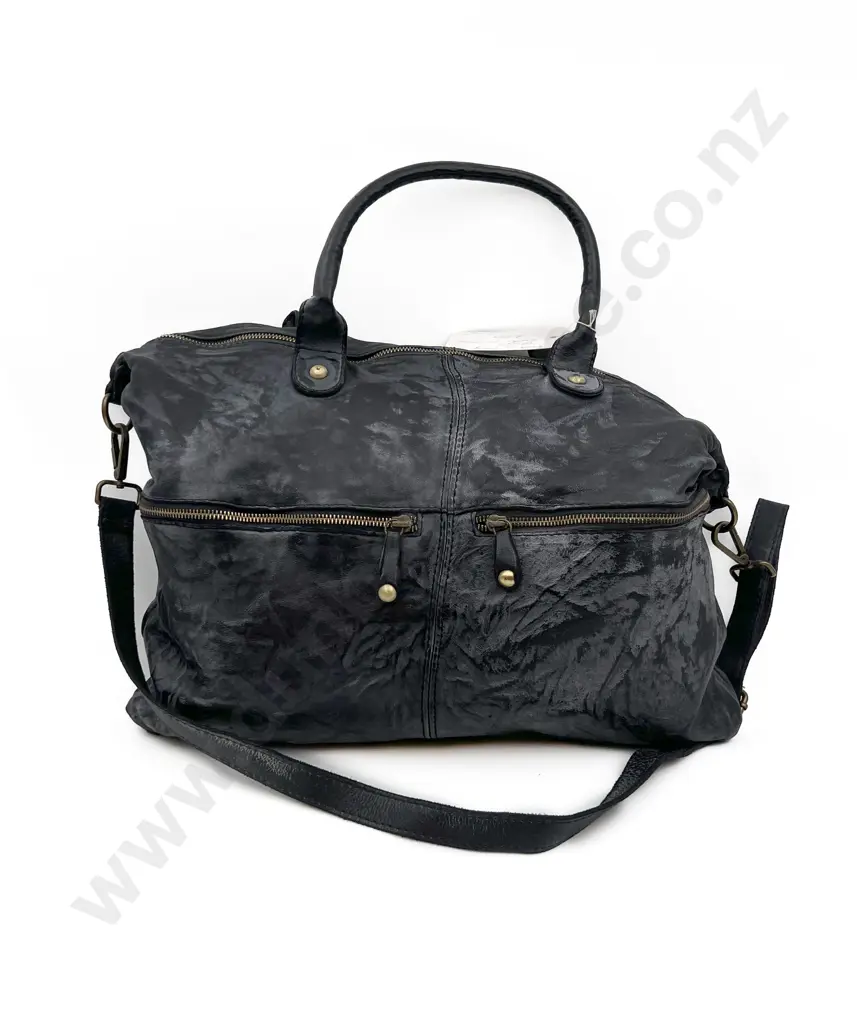 Made in Italy 'Wet-Look' Black Leather Tote Bag Image 1++