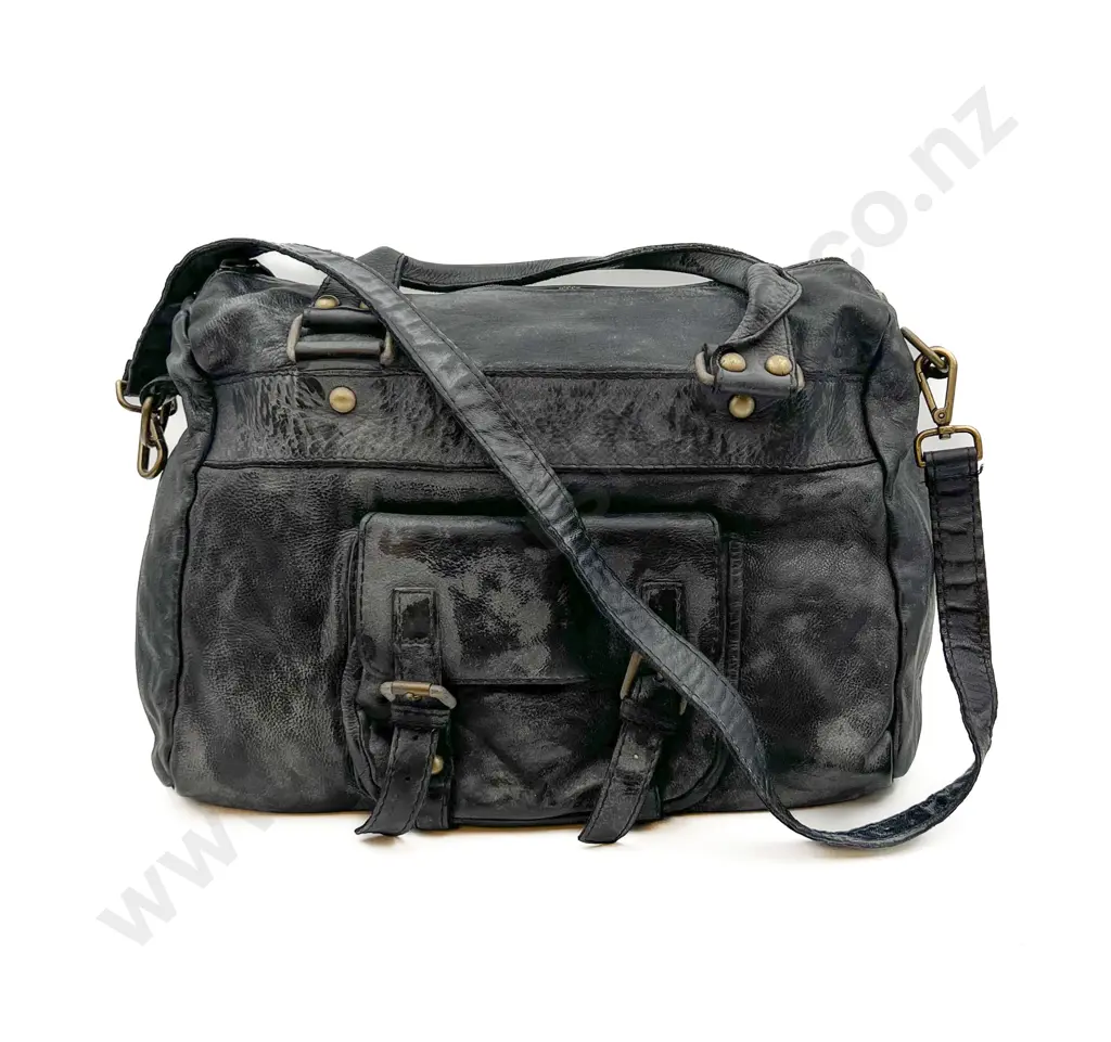 Made in Italy 'Wet-Look' Black Leather Satchel Image 1++