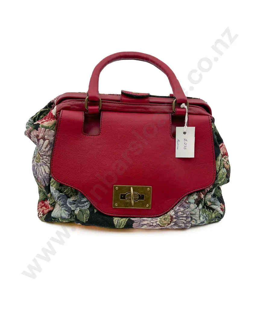 Made in Italy Red Leather and Tapestry Brocade Shopper Tote Bag Image 1++