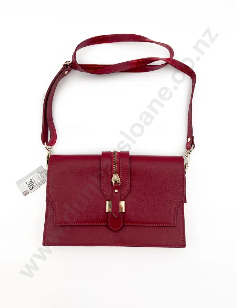 Made in Italy Red Leather Messanger Long Shoulder Strap Bag Image 1++