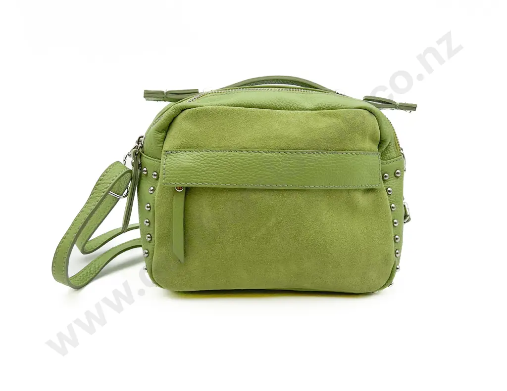 Made in Italy Green Leather and Suede Shoulder Bag Image 1++
