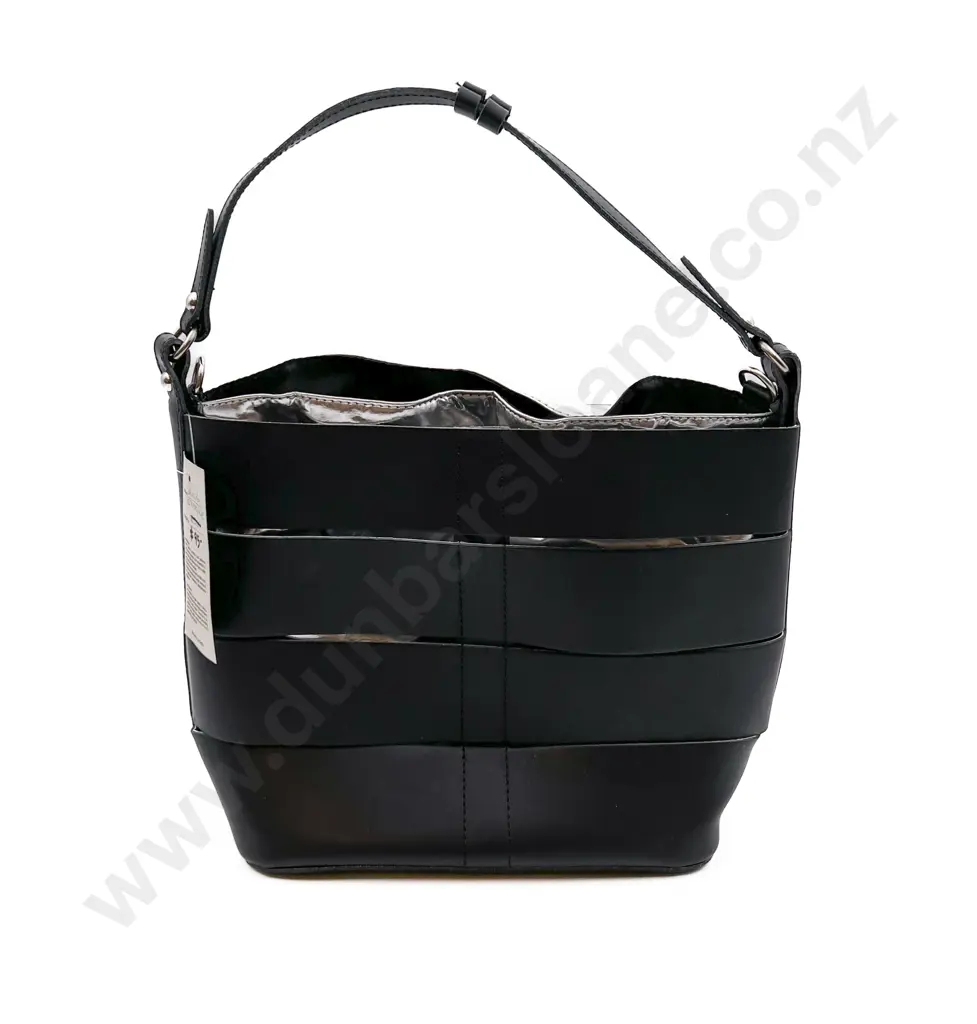 Made in Italy Black and Silver Leather Shopper Image 1++