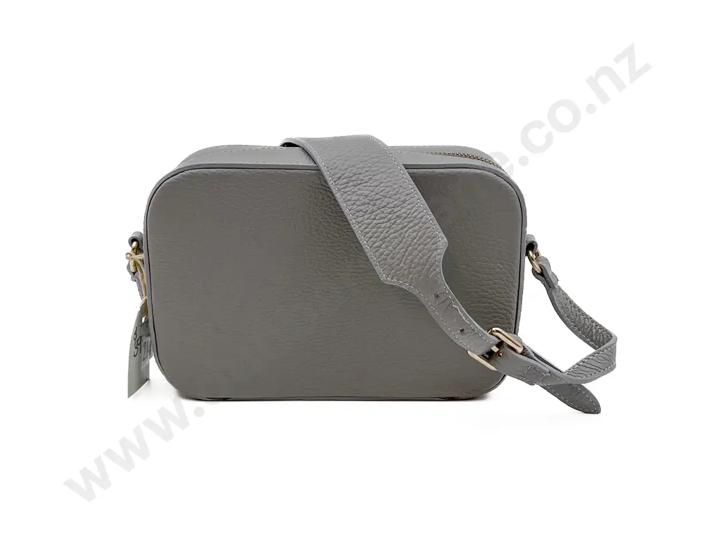 Made in Italy Grey Leather Across Body Strap Bag Image 1++