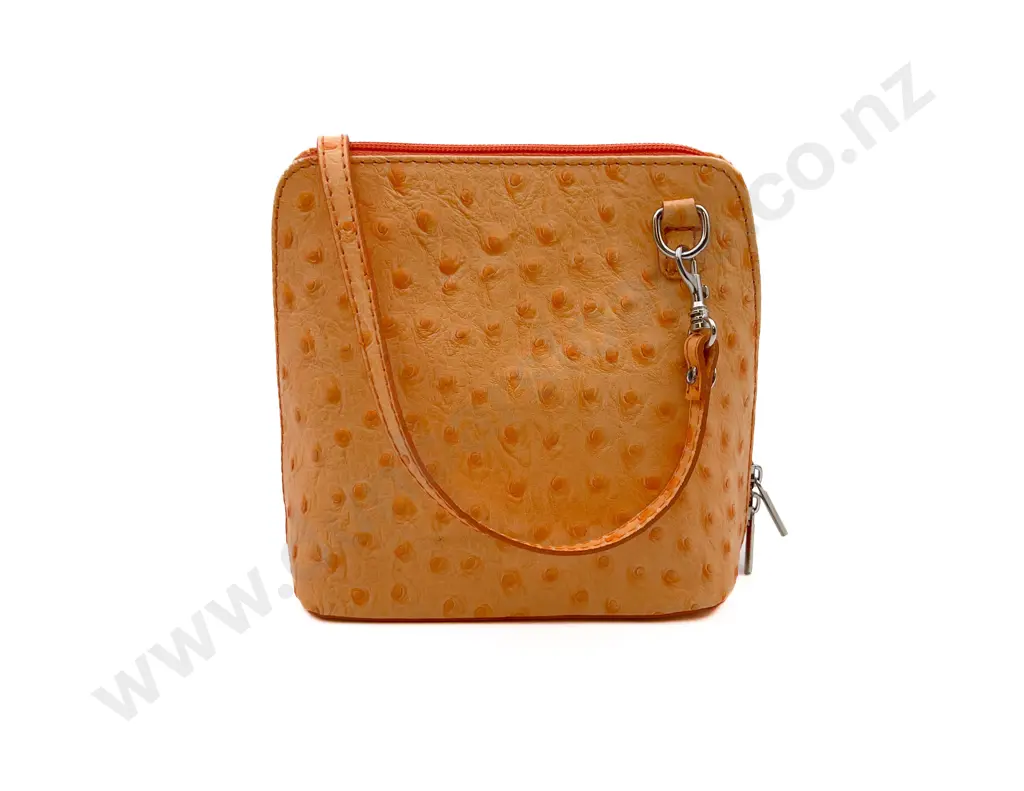 Made in Italy Orange Ostrich Leather Shoulder Bag Image 1++
