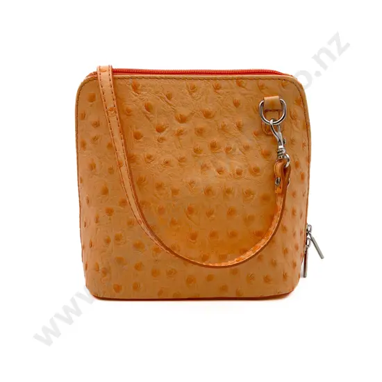 Made in Italy Orange Ostrich Leather Shoulder Bag