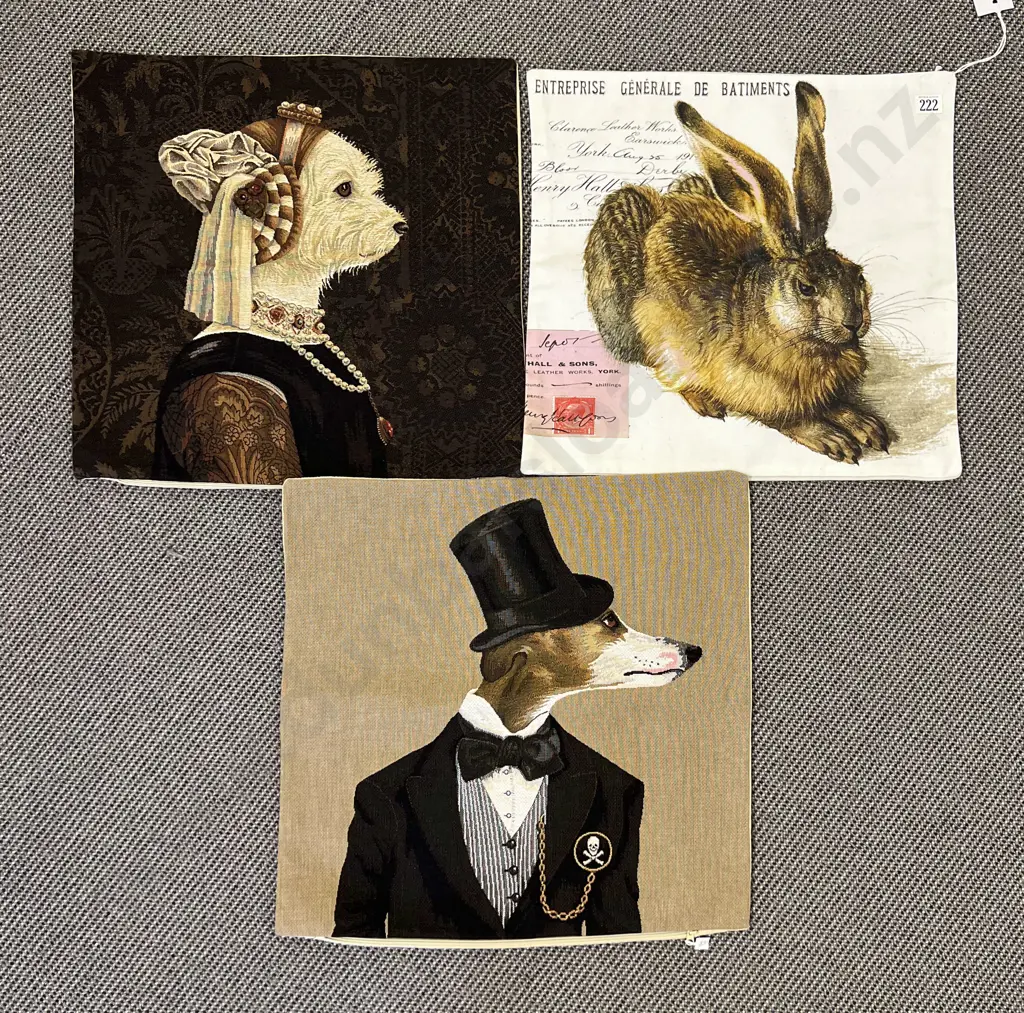Three Dog and Hare Theme Brocade & Cotton Cushion Covers Image 1++