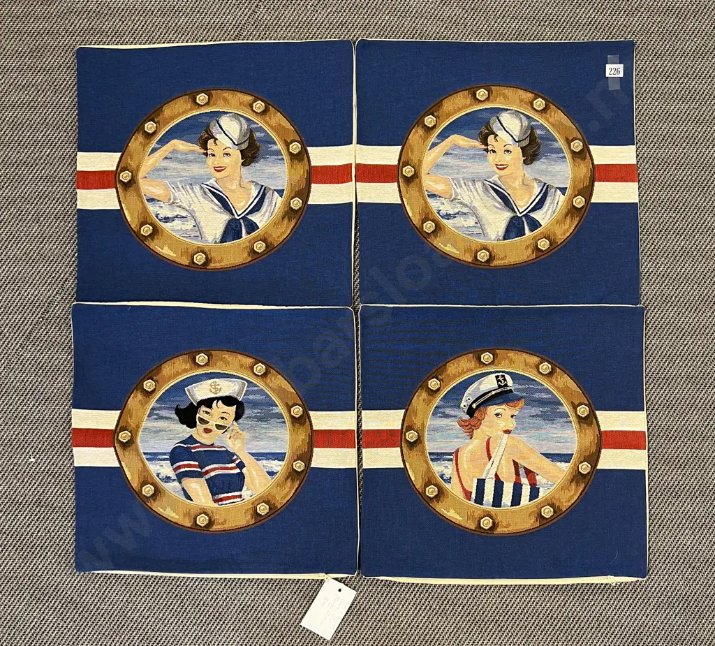 Four Made in Belgium Tapestry Brocade Sailor Girl Cushion Covers Image 1++