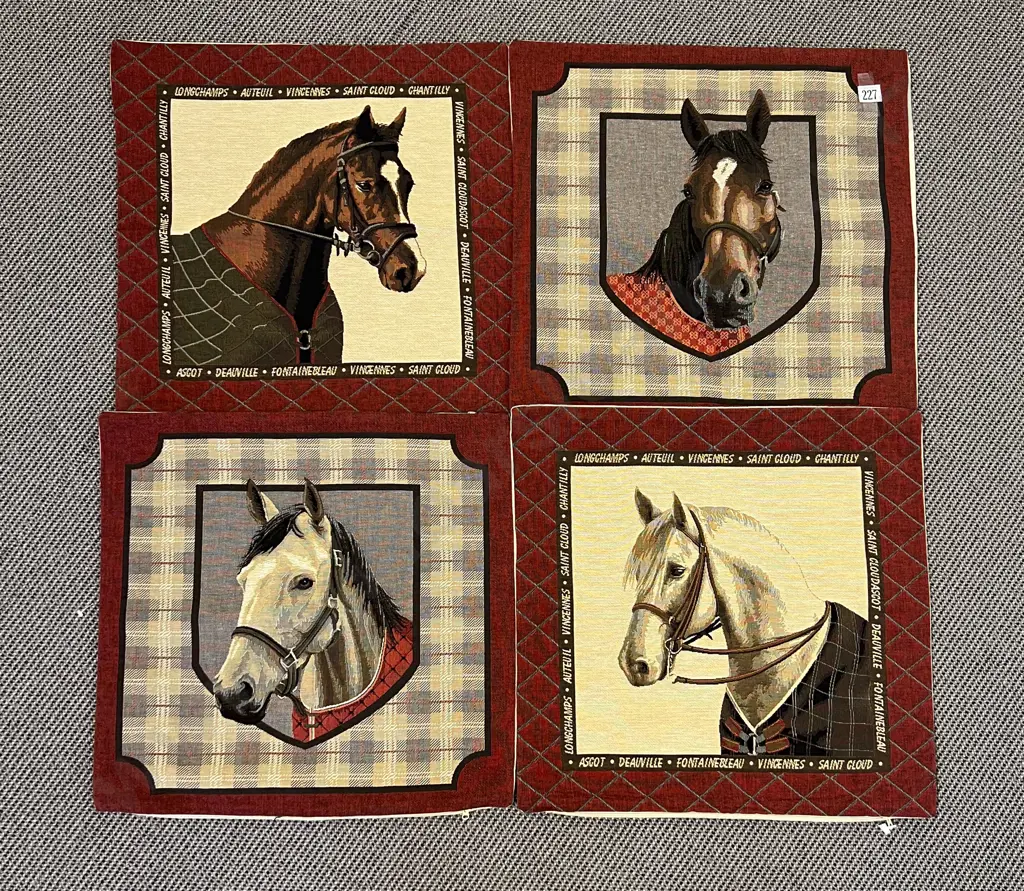 Four Tapestry Brocade Horse Cushion Covers Image 1++