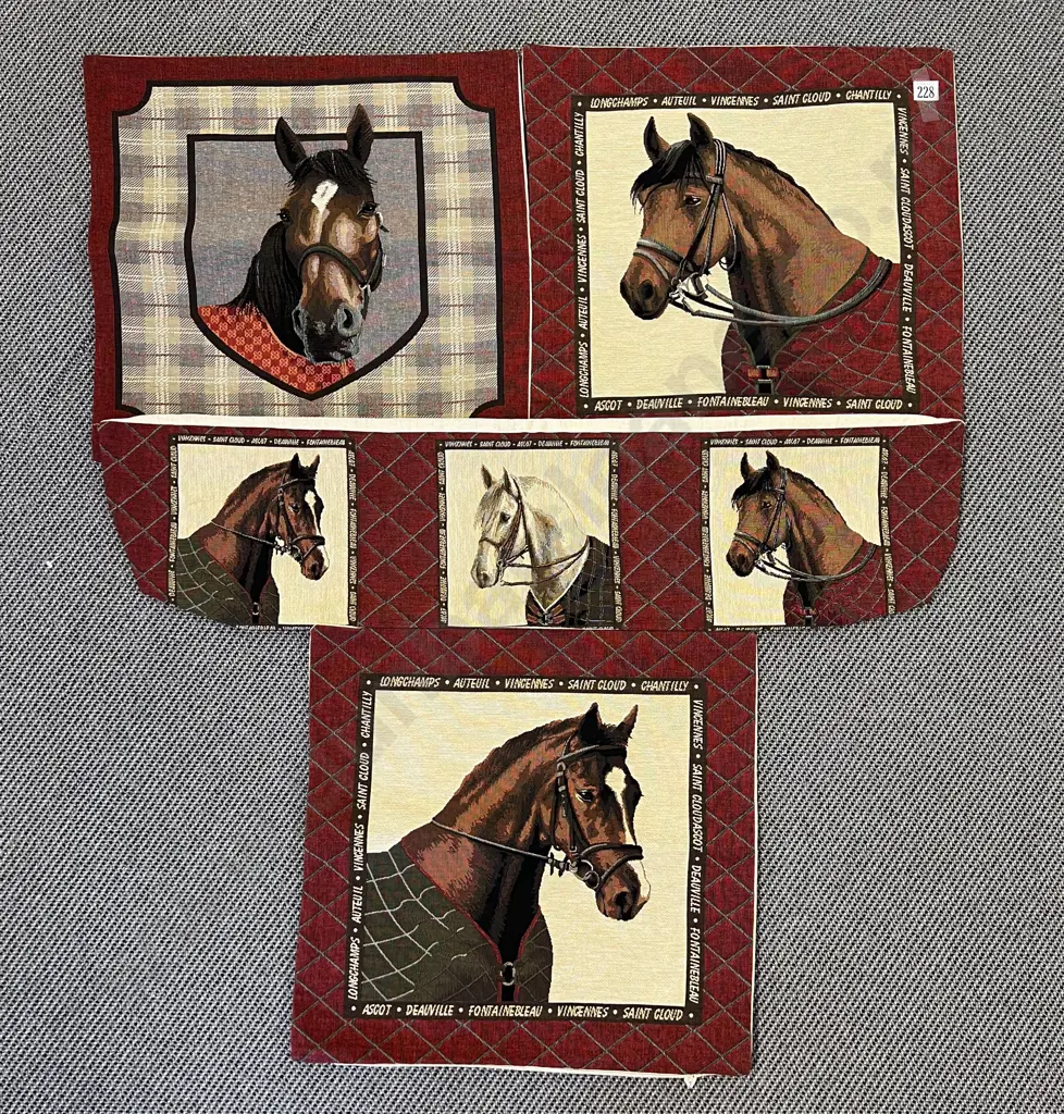 Three Tapestry Brocade Horse Cushion Covers and Bolster Cover Image 1++