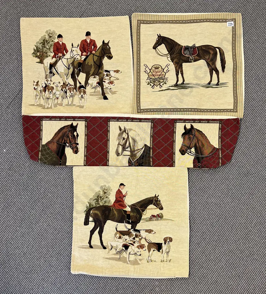 Three Tapestry Brocade Horse Cushion Covers and Bolster Cover Image 1++