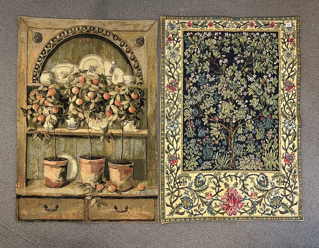 Two Made in Flanders Cotton Tapestry Wall Hangings Image 1++