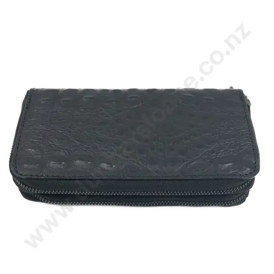 Made in Italy Black Leather Two Section Purse