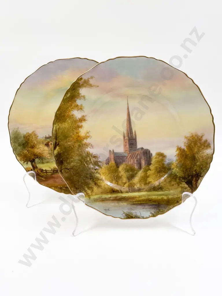 Two Royal Worcester Cathedral Plates Image 1++