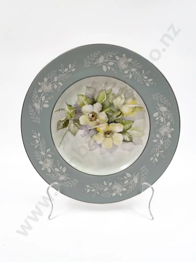 Framed Royal Worcester Cottage Scene Plate Together With Royal Worcester Floral Plate Image 1++
