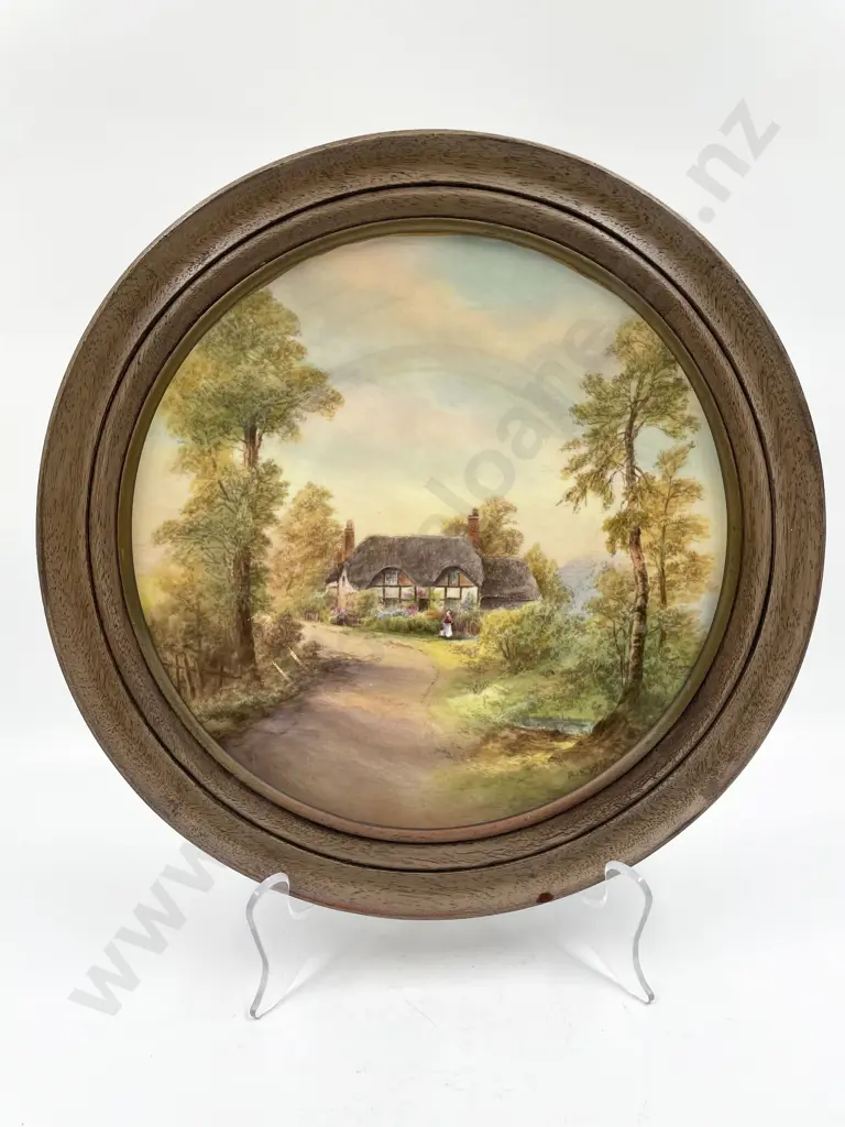 Framed Royal Worcester Cottage Scene Plate Together With Royal Worcester Floral Plate Image 1++
