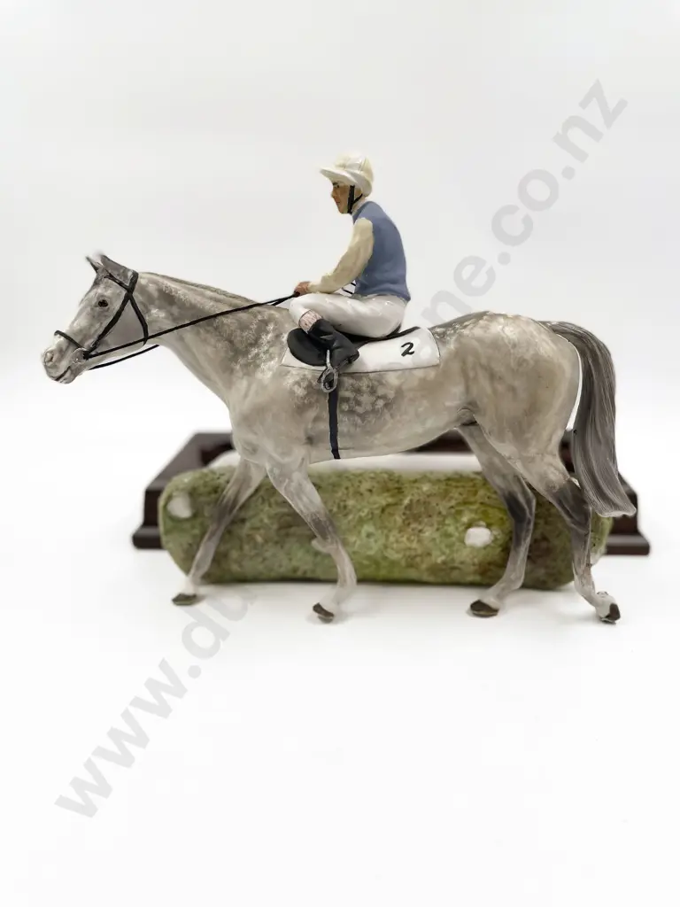 NZ Hereford Fine China Model of a Dappled Grey with Jockey Image 1++