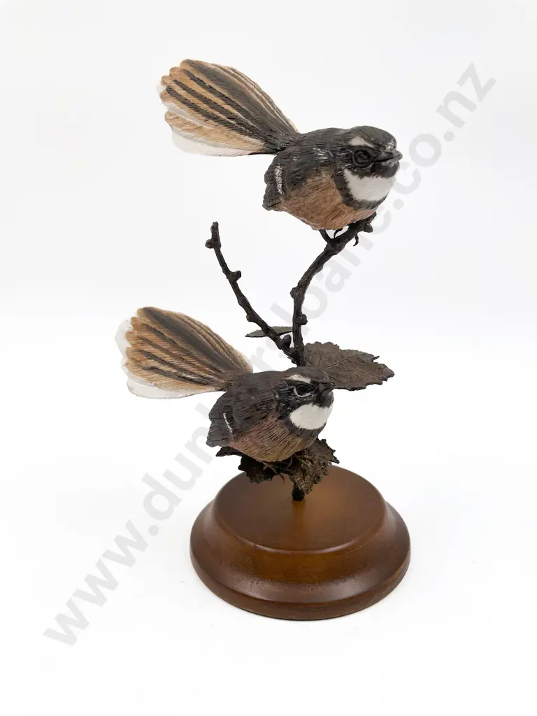 NZ Hereford Bone China Model of Two Fantails Image 1++