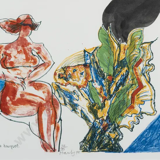 Pat Hanly (1932 - 2004) - Woman & Bouquet