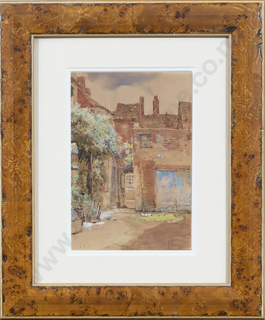 Frances Hodgkins (1869-1947) - European Countryside Courtyard with Pigeons Image 1++