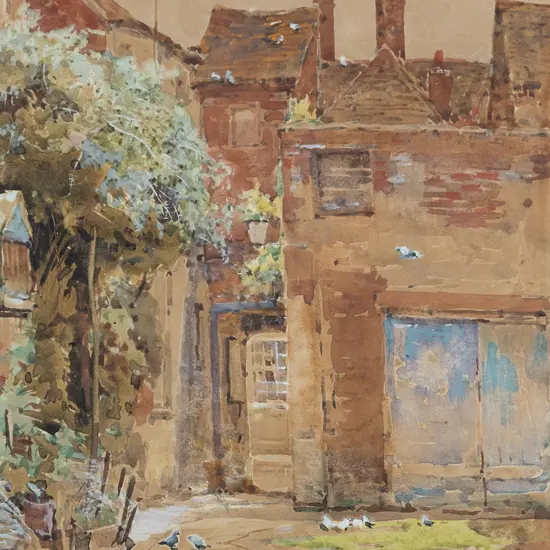 Frances Hodgkins (1869-1947) - European Countryside Courtyard with Pigeons
