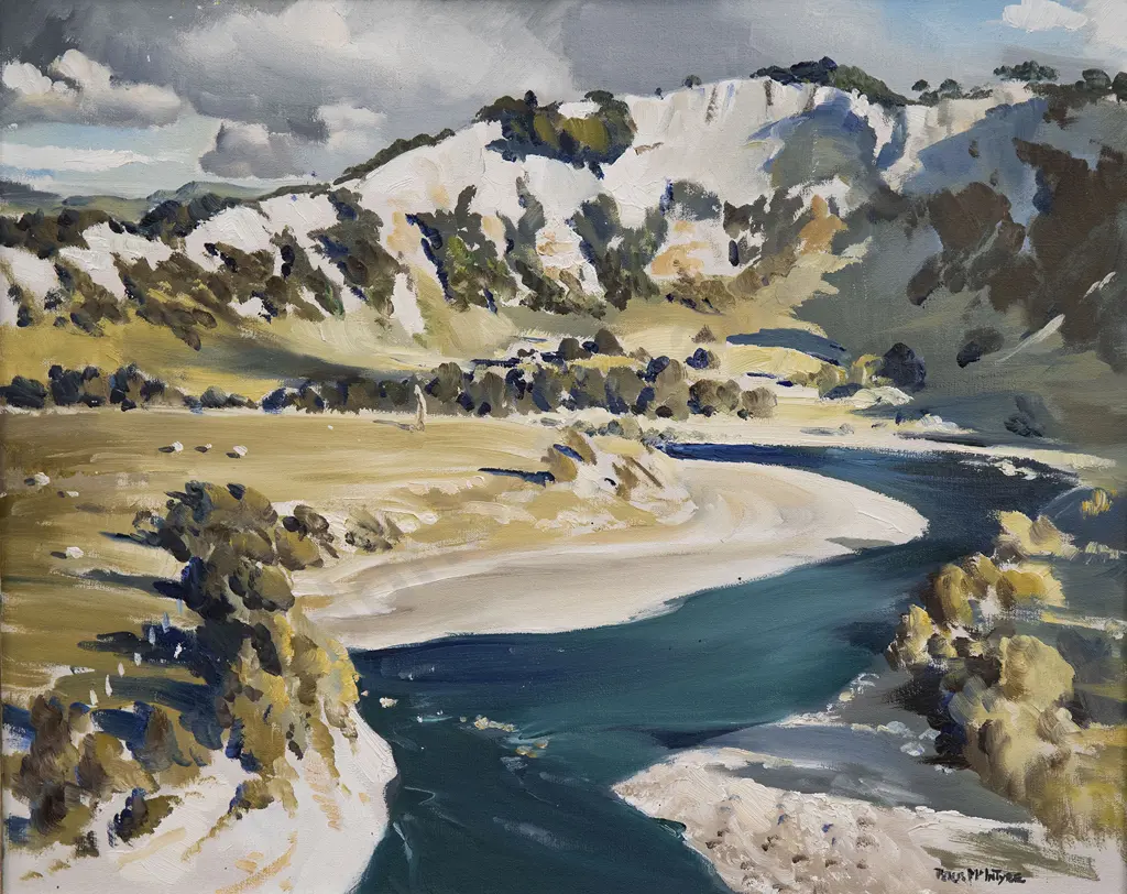 Peter McIntyre (1910 - 1995) - Evening Sun Rangitīkei River Image 1++