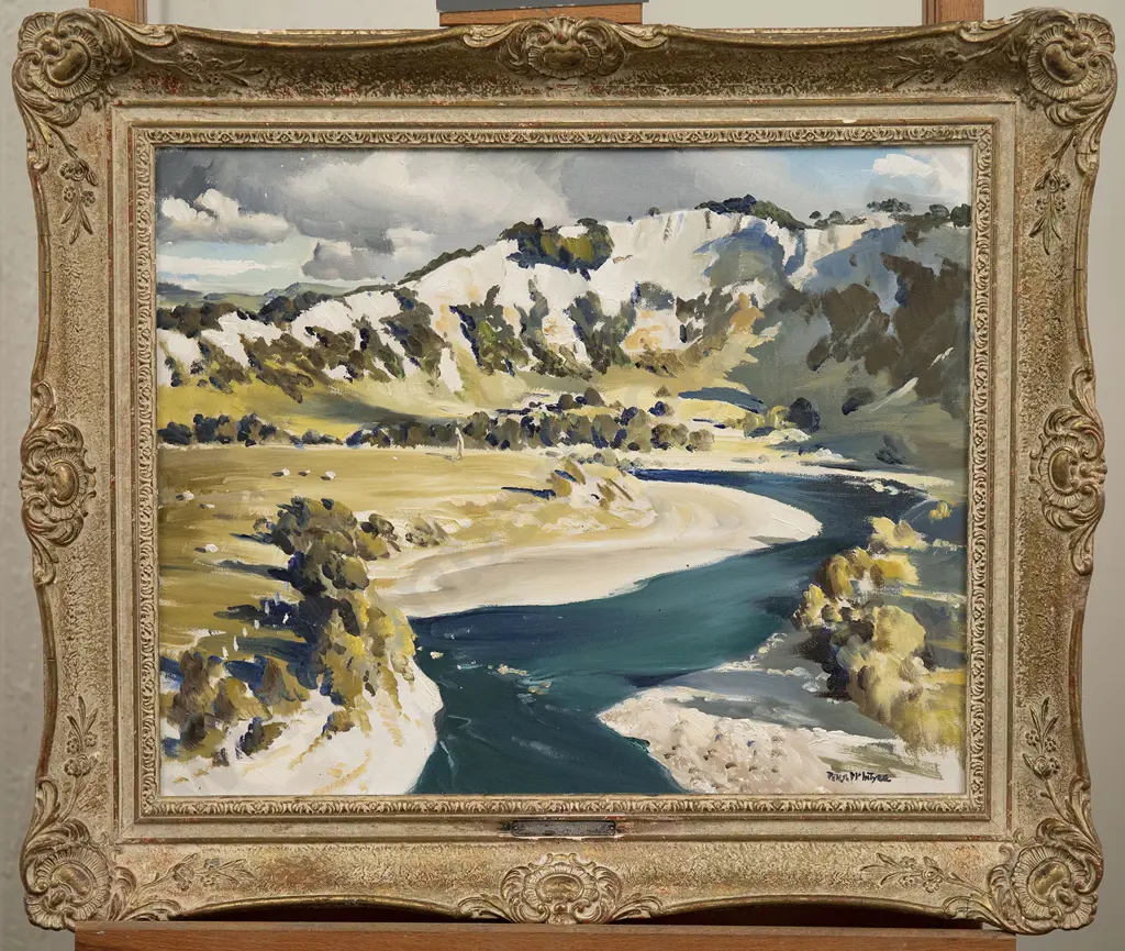 Peter McIntyre (1910 - 1995) - Evening Sun Rangitīkei River Image 1++