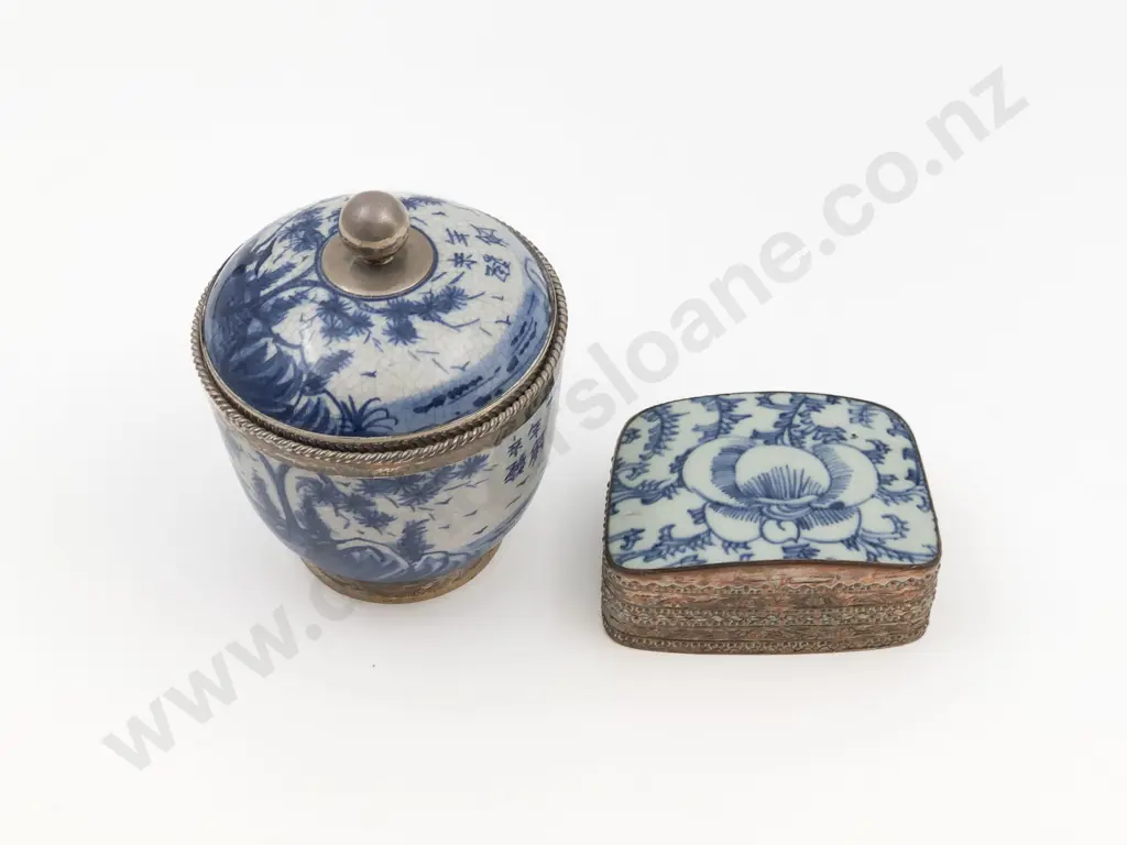 Two Blue and White Trinket Boxes with S/S Bindings Image 1++