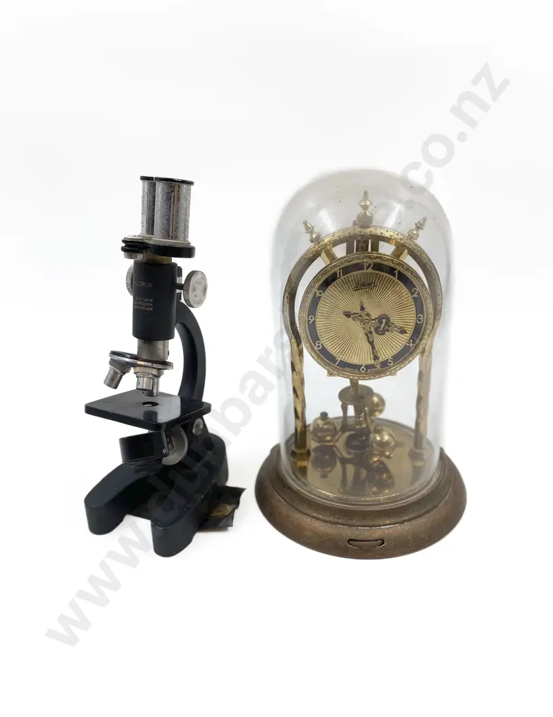 Dome Cased Clock Together with Microscope Image 1++