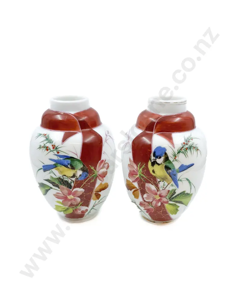 Pair of Hand Painted Opaque Glass Vases Image 1++