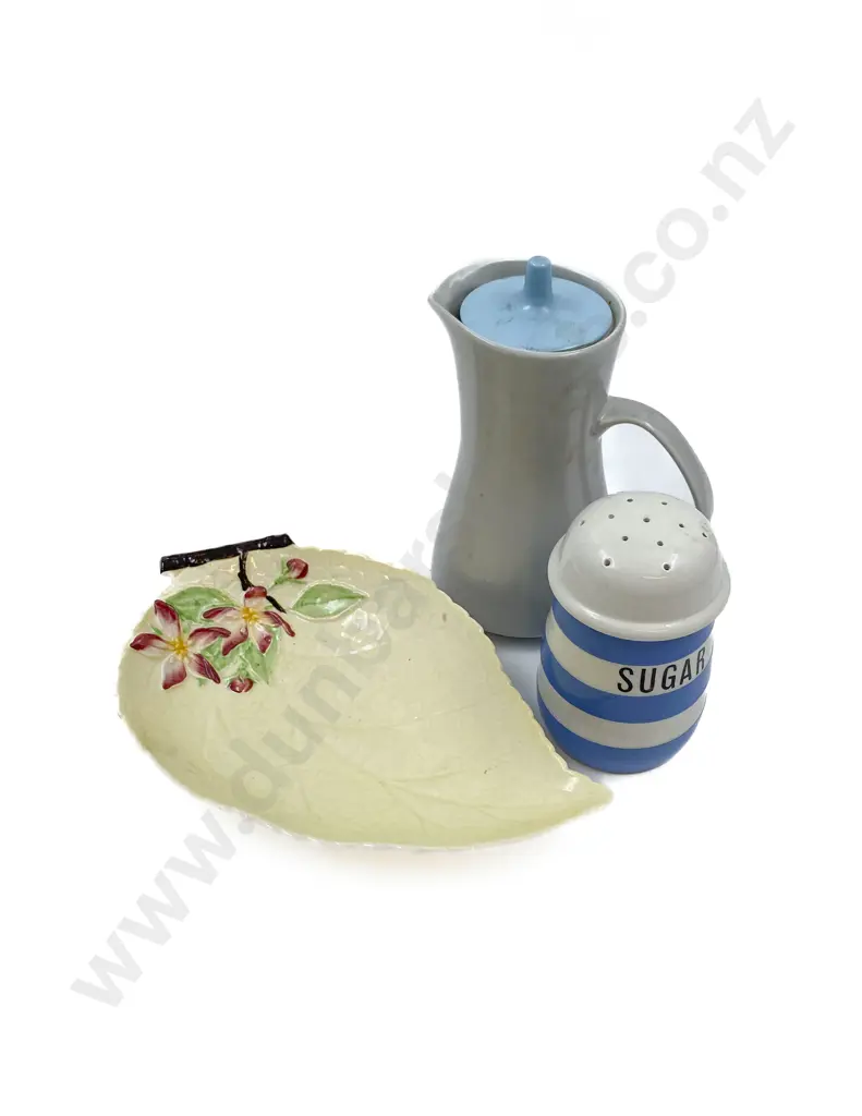 Cornish Ware Sugar Caster Together with Carlton Ware Dish and Poole Jug Image 1++
