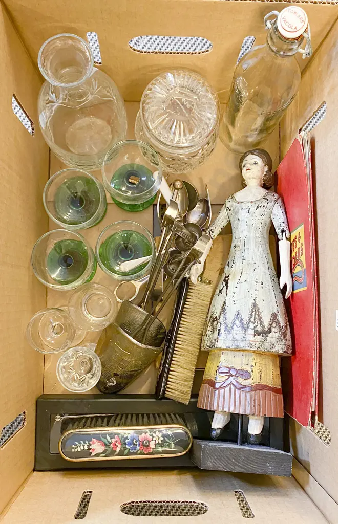 Box Quantity of Assorted Including Glassware and Shoe Lasts etc Image 1++