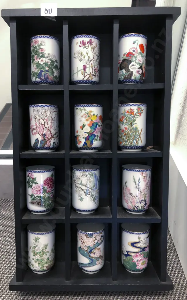 Twelve Hand Painted Sake Cups in Presentation Case Image 1++