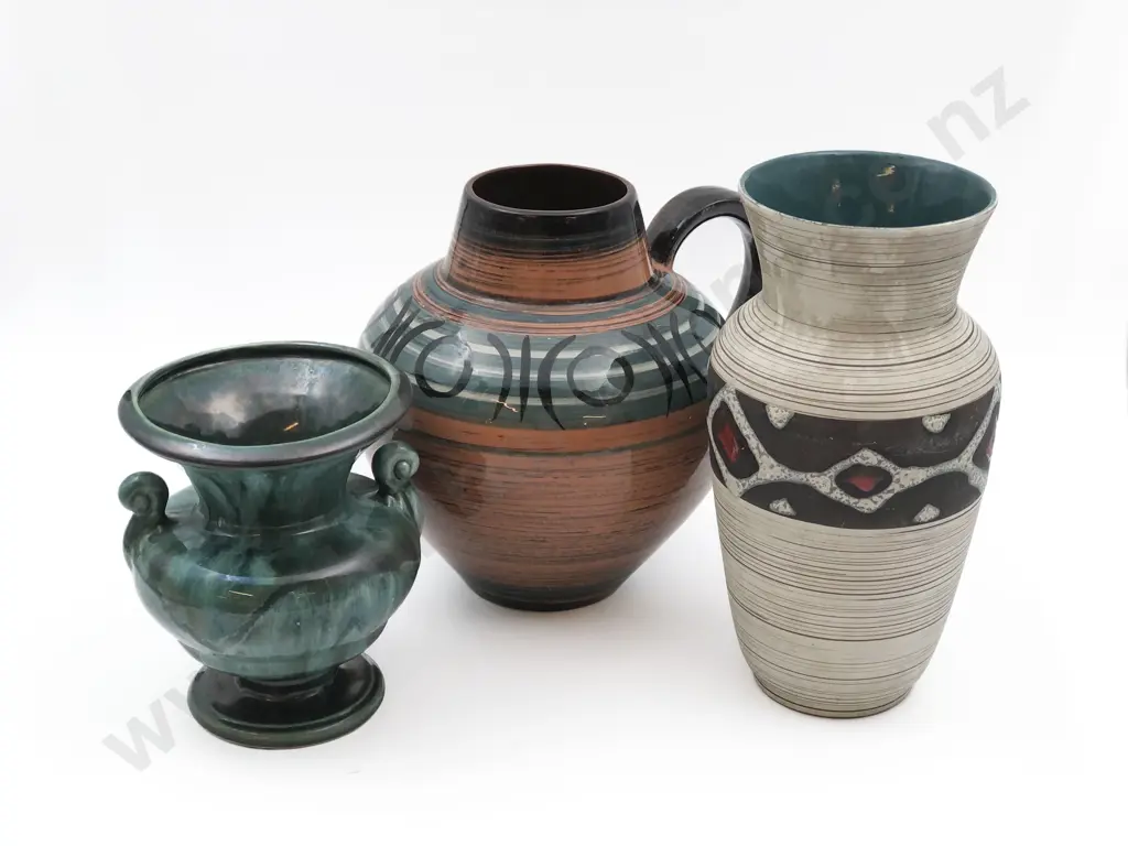 Two German Pottery Vases Together with Blue Mountain Pottery Vase Image 1++