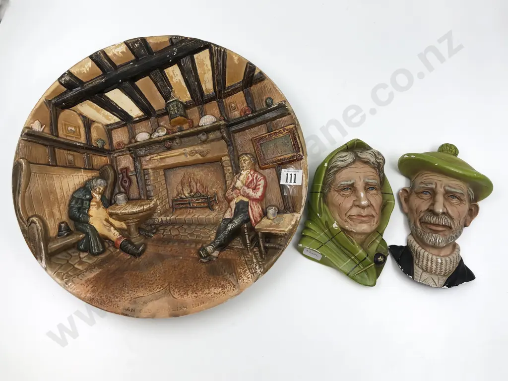W. H. Bossons Hand Painted Relief Moulded Plaque Together with Wall Hanging Busts Image 1++