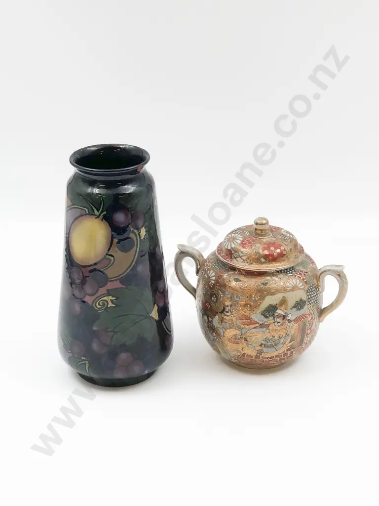 Royal Stanley Ware Floral Vase (af) Together with Satsuma Lidded Jar Image 1++