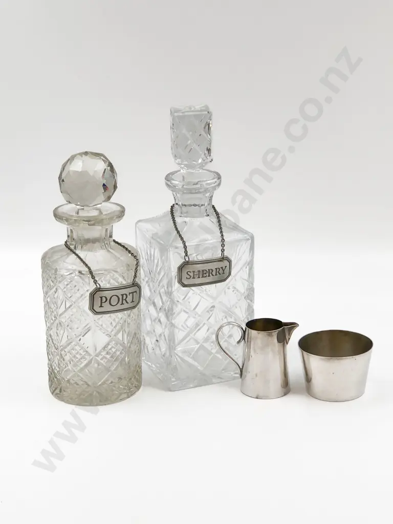 Two Decanters (Chips) Together with Plated Sugar and Cream Image 1++