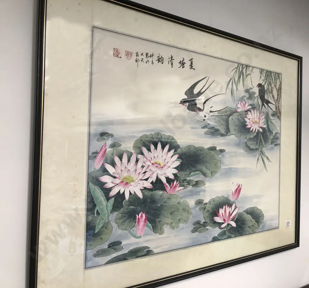 Asian Waterlily Watercolor Scene Image 1++