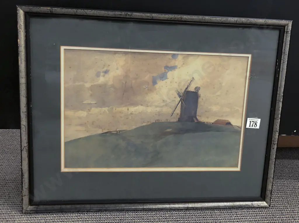 Watercolor Windmill Scene Image 1++