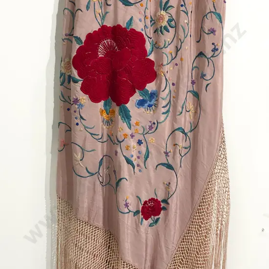Edwardian Satin Silk Embroided Floral Shawl