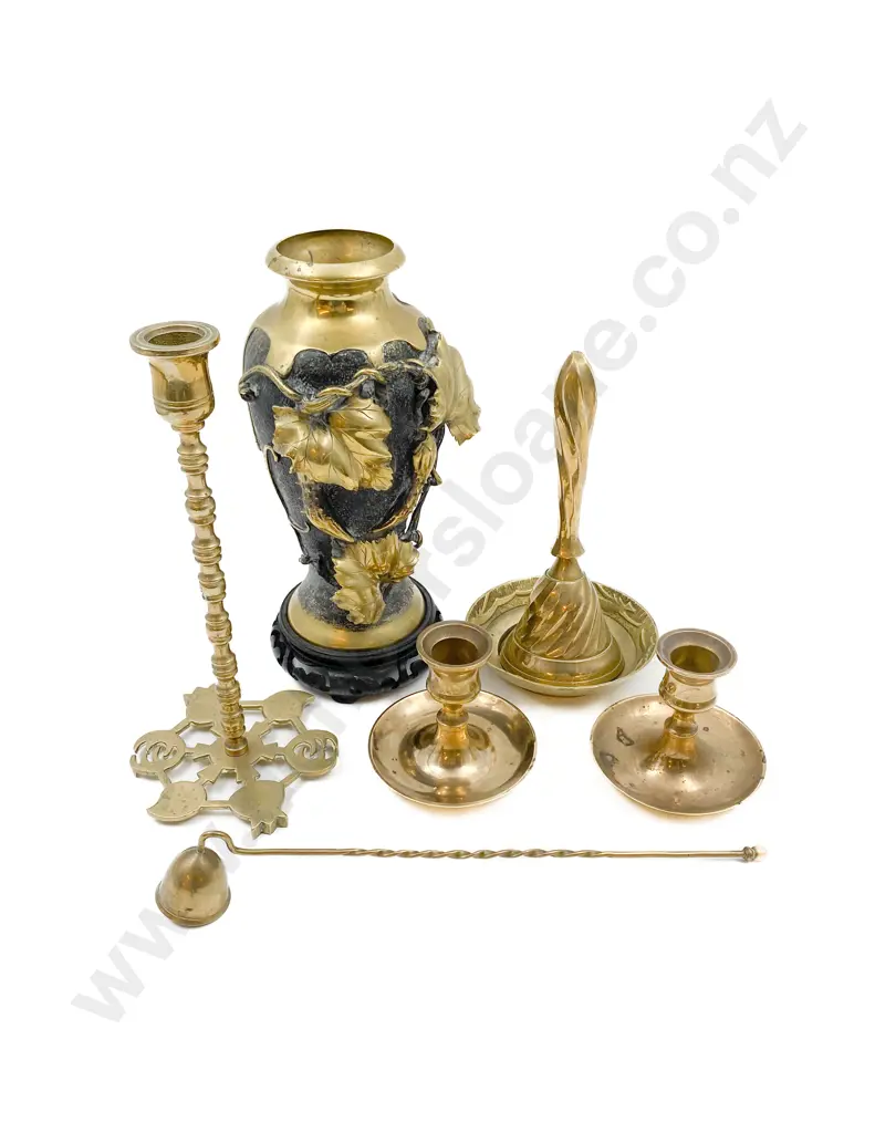 Small Qty of Brassware Including Vase and Pair of Candle Holders Image 1++
