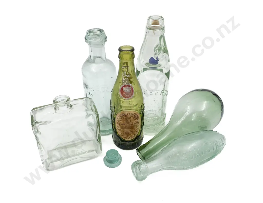 Six Assorted Vintage Glass Bottles Including Torpedo Image 1++