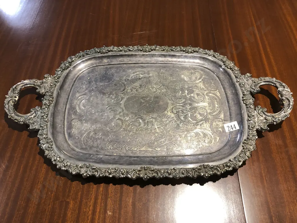 S/P Ornate Double Handled Tray Image 1++