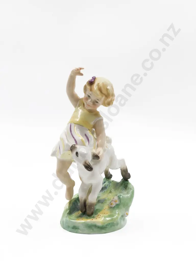 Royal Worcester Group Figure of Girl and Lamb Image 1++